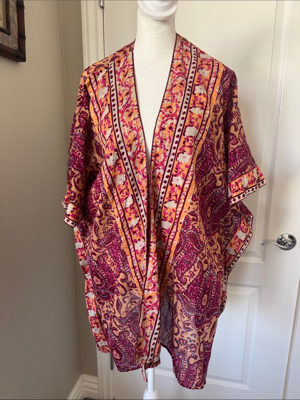 J. Jill Pink & Orange Paisley Open-Front Cape